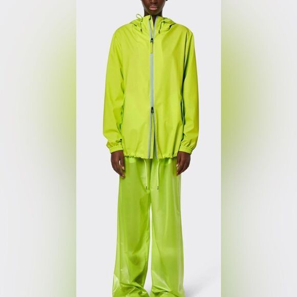 NWT RAINS Unisex Storm Breaker Rain Jacket Reflective Lime Color Full Zip - XL - Picture 6 of 12